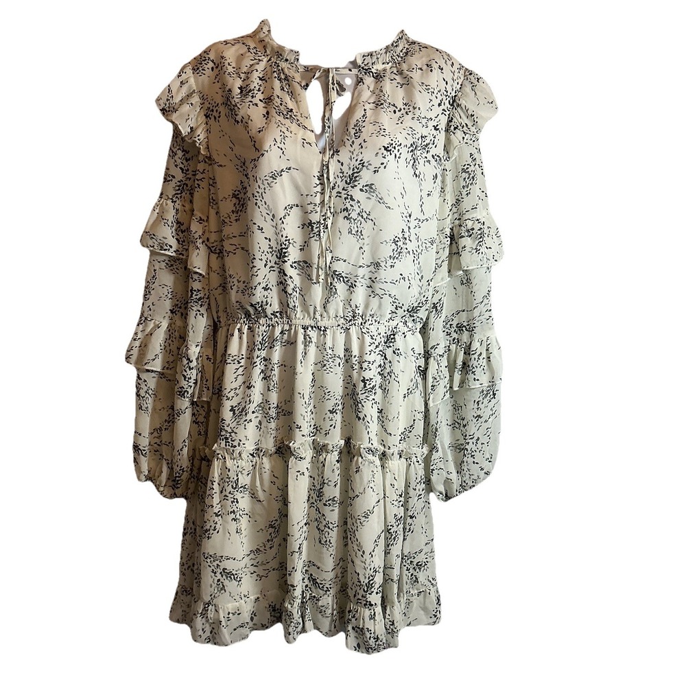 TCEC Sweet Long‎ Sleeve Lined Dress Floral Ruffle Knee Length Baby Doll - Size L